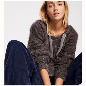 Free People Light As A Feather Shaggy Eyelash Knit Sweater Gray Small Relaxed‎